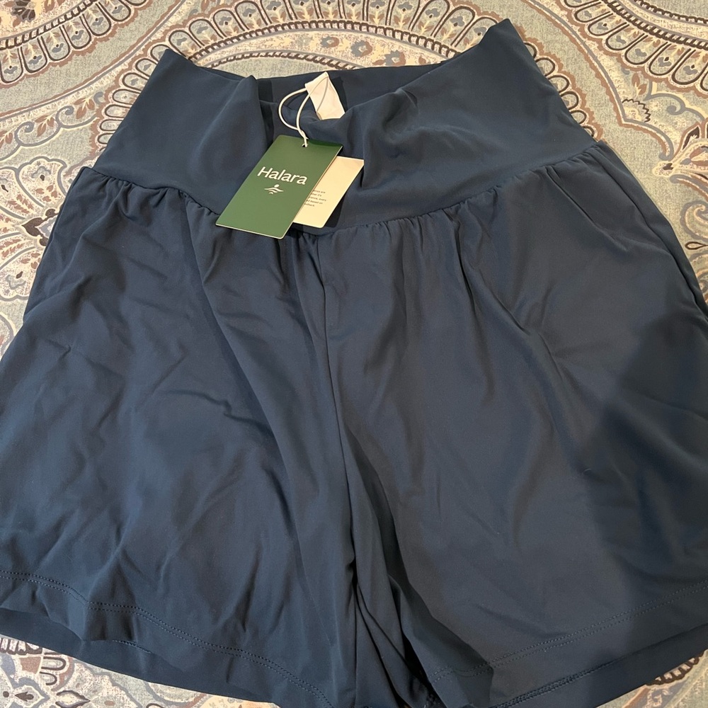 HALARA High Waist Blue Shorts with Elastic Waistband